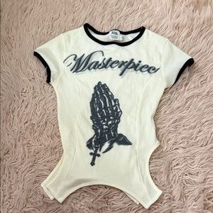 Sculptor masterpiece praying hands Cream and black Women's Top